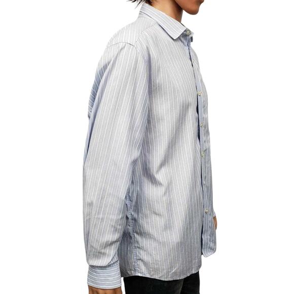 JOHNSTON & MURPHY Dress Shirt XL Contrast Flip Cuff Neck Blue White Striped L/S - Picture 7 of 14